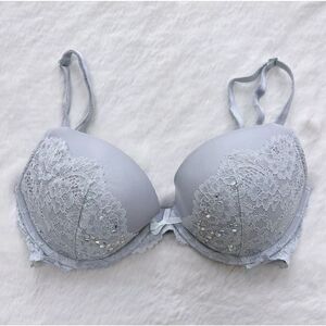 Victoria’s Secret Dream Angels Push Up Rhinestone Bra Light Gray size 32D